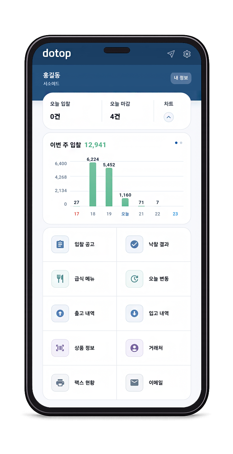 두탑ERP Mobile 목업 화면